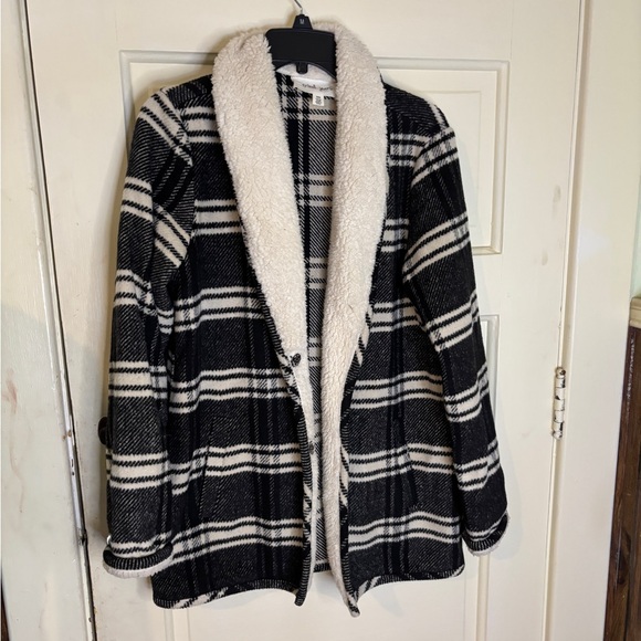 Tribal Jeans Sweater Jacket Size M Black and White Plaid Jacket - Picture 1 of 9
